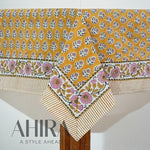 Cotton Indian Hand-Block Printed Tablecloth for Wedding Farmhouse Buffet Housewarming Picnic Boho Home Decor Floral- Poppy Yellow