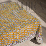 Cotton Indian Hand-Block Printed Tablecloth for Wedding Farmhouse Buffet Housewarming Picnic Boho Home Decor Floral- Poppy Yellow