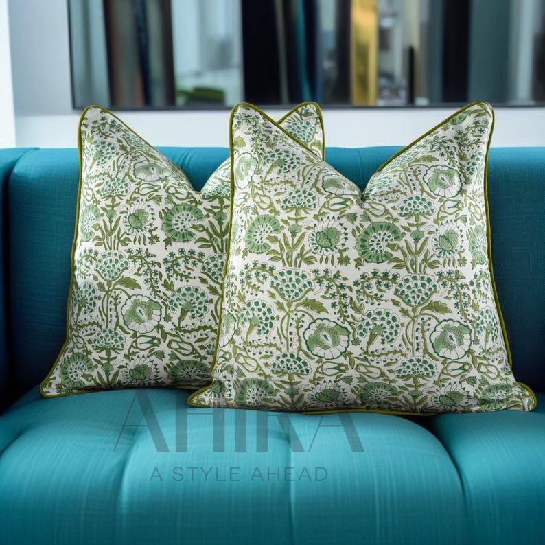 Block Print Boho Cushion Cover With Frill Handmade Cotton Bed Throw Pillows, bohemian pillow cushion cover vintage home decor frill cushion