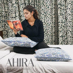 Indian Hand Block Printed Cotton Throw Pillow Cover for Farmhouse, Preppy, Boho, Home Décor, Floral, Decorative Couch Pillow- Aqua Blue