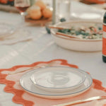 Embroidered Scallop Border Placemats, double scalloped mats and Linen wave scallop cloth cocktail Father's Placemats day gift Set of 2