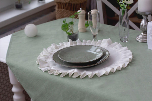 Round Ruffled Linen Placemat - One Layer Linen Placemat - Organic Linen Fabric - Linen Mat
