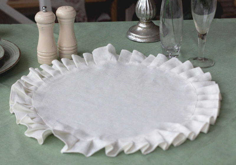 Round Ruffled Linen Placemat - One Layer Linen Placemat - Organic Linen Fabric - Linen Mat