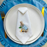 Easter Bunny Embroidered Linen Napkins, Set of 6, Cloth Napkins for Table Decor, Holiday Tableware, Easter Brunch Essentials, Hostess gift