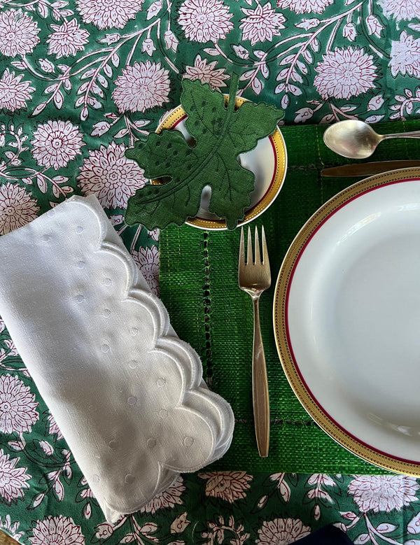 Linen Napkins, Scallop and Dots, Sets of 2, Embroidered Napkins