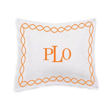 Monogram 400 Thread Count White Cotton Sateen Hotel Stitch Pillow Sham with 2-inch flange Chain Embroidery Border (Set of 1)