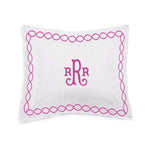 Monogram 400 Thread Count White Cotton Sateen Hotel Stitch Pillow Sham with 2-inch flange Chain Embroidery Border (Set of 1)