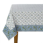 Tablecloth, Powder and Pigeon Blue, Green Indian Hand Block Floral Printed Cotton Table Cover, Table Top, French Tablecloth, Wedding, Home
