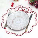 Classic Placemats Red Embroidered Edges for table decor , Bow table linen, Embroidered placemat / Linen placemat / Table decor