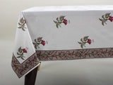 Tablecloth Alabama Crimson Indian Floral Block Printed Dining tablecloth, Fuschia Table Cover, Table Top, Linen Set French Design Home Decor