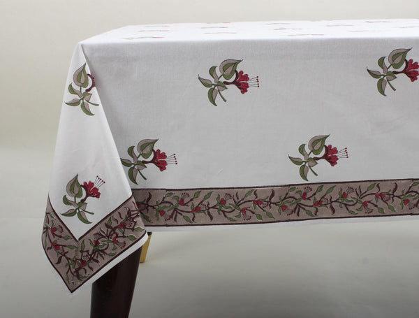 Tablecloth Alabama Crimson Indian Floral Block Printed Dining tablecloth, Fuschia Table Cover, Table Top, Linen Set French Design Home Decor