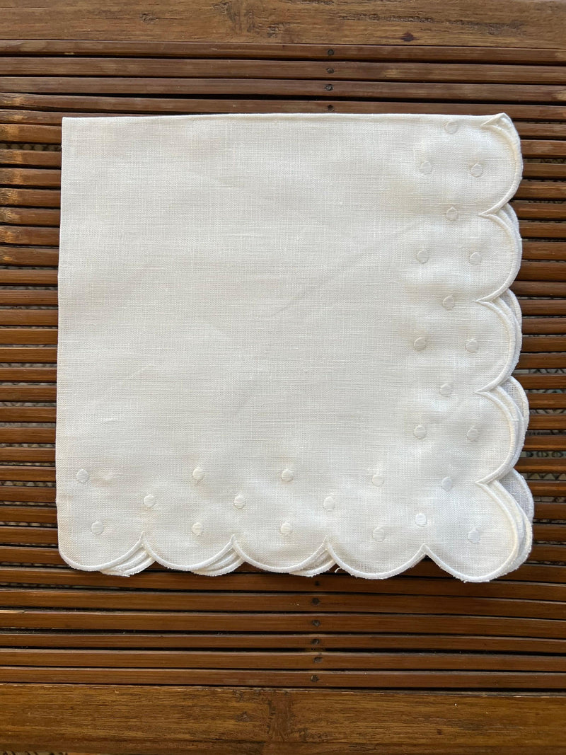 Linen Napkins, Scallop and Dots, Sets of 2, Embroidered Napkins