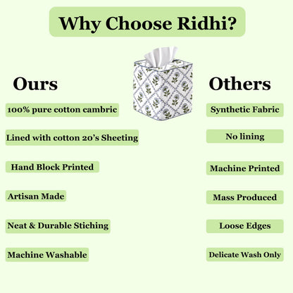 Comparison chart highlighting features of ' ' products versus 'Others' on a green background.