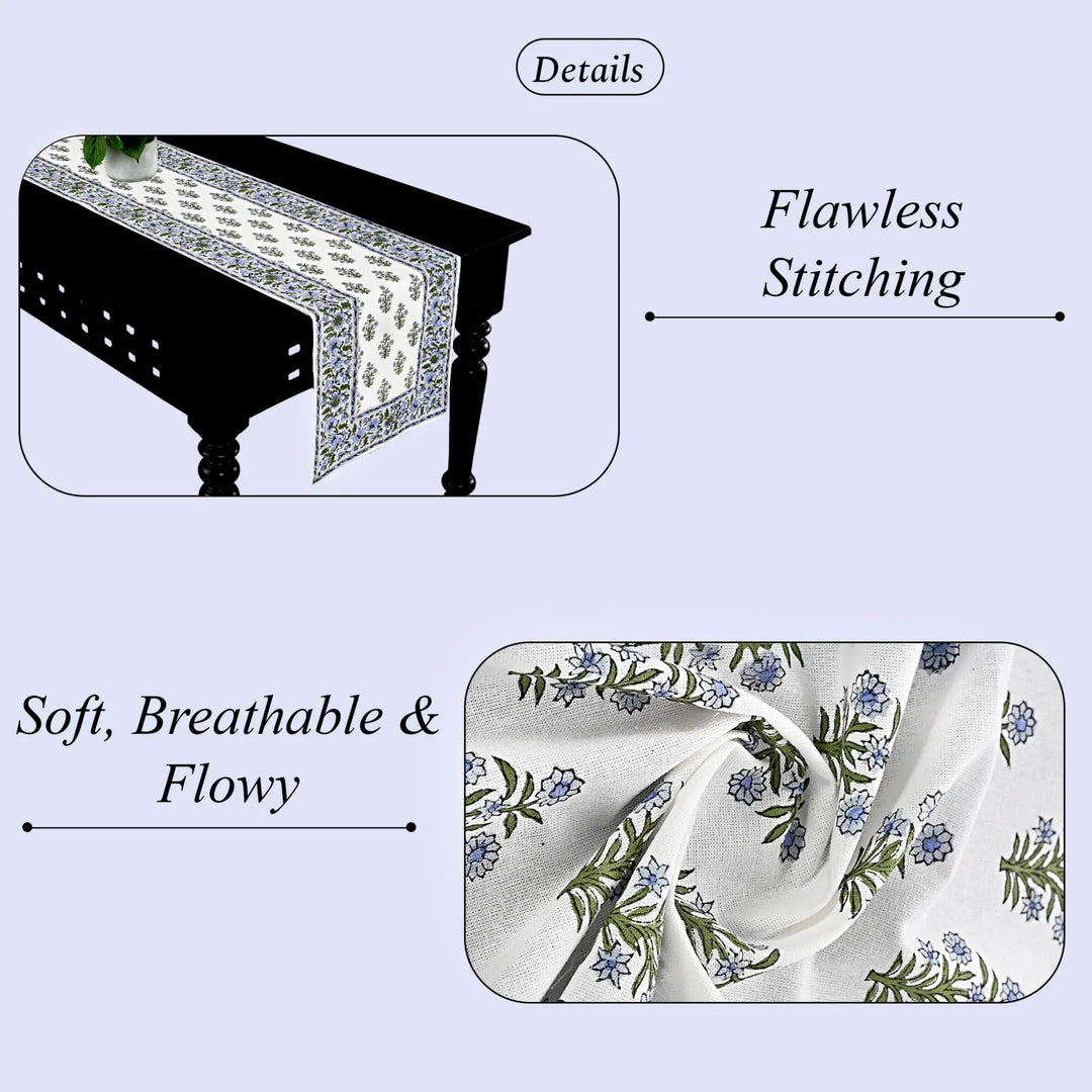 Tablecloth with floral pattern on a table, highlighting &