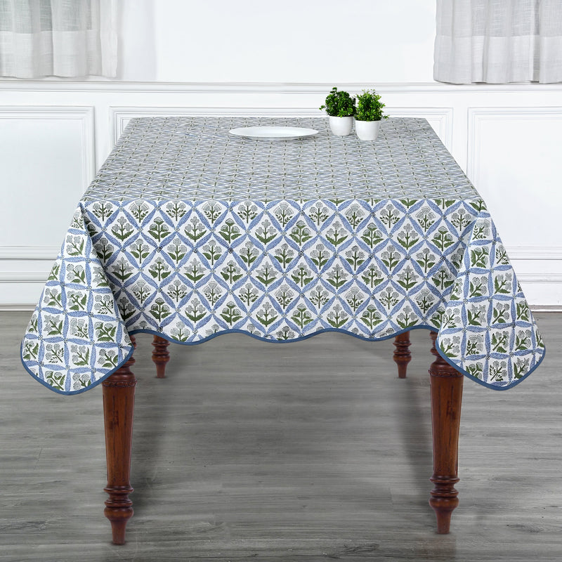 Light Steel Blue with Scallop Piping Tablecloth