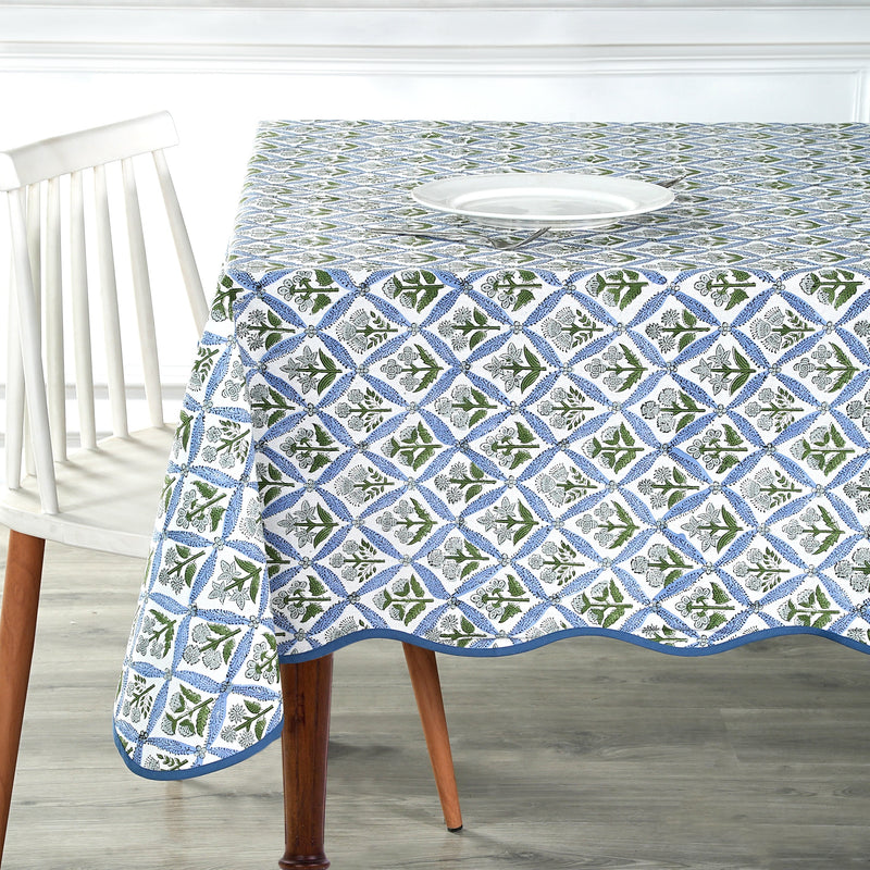 Light Steel Blue with Scallop Piping Tablecloth