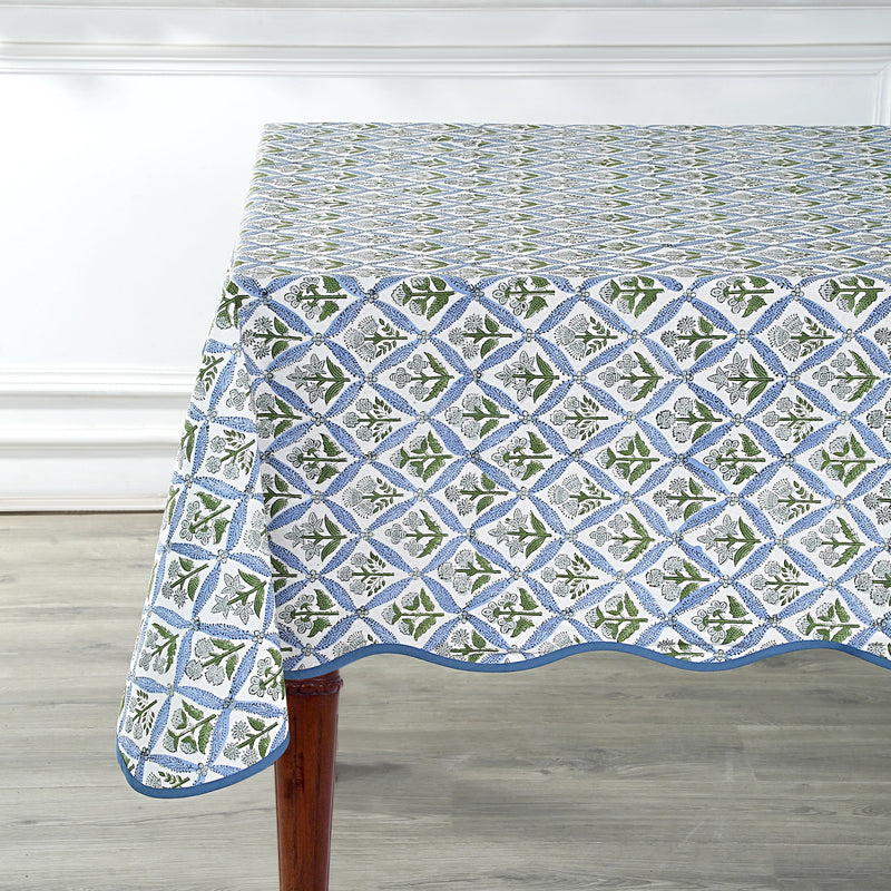 Light Steel Blue with Scallop Piping Tablecloth