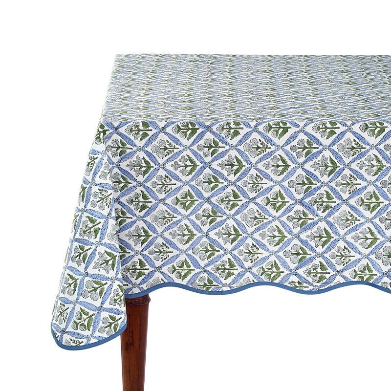 Light Steel Blue with Scallop Piping Tablecloth