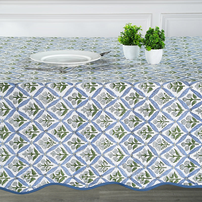 Light Steel Blue with Scallop Piping Tablecloth