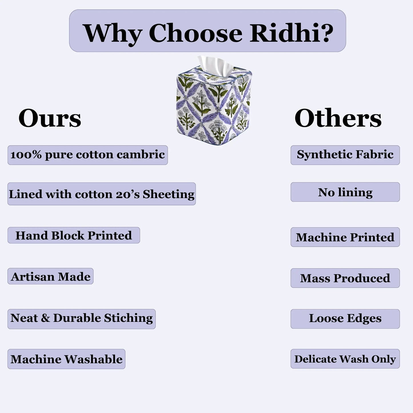 Comparison chart highlighting features of 'Ours' and 'Others' products with a decorative box.