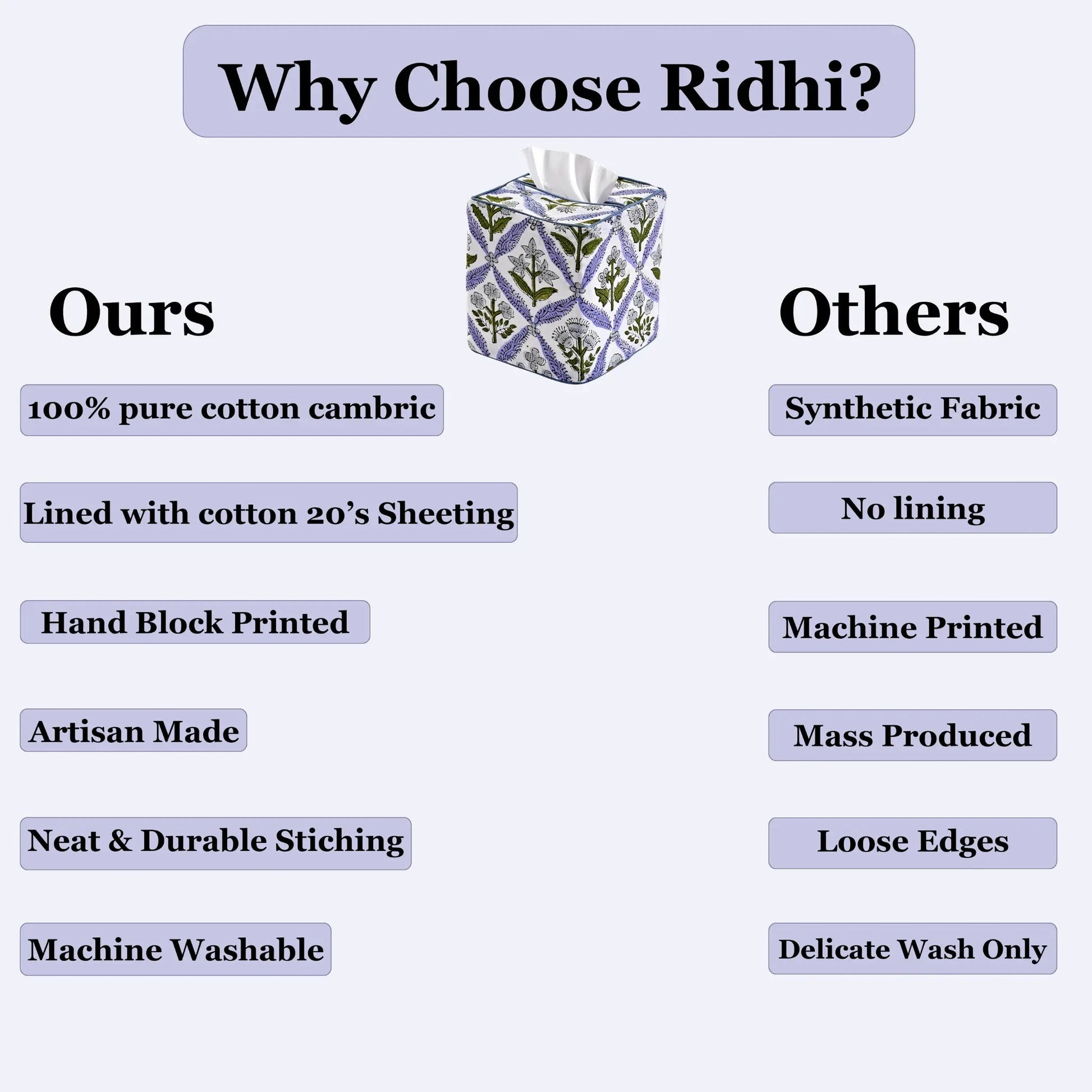 Comparison chart highlighting features of 'Ours' and 'Others' products with a decorative box.