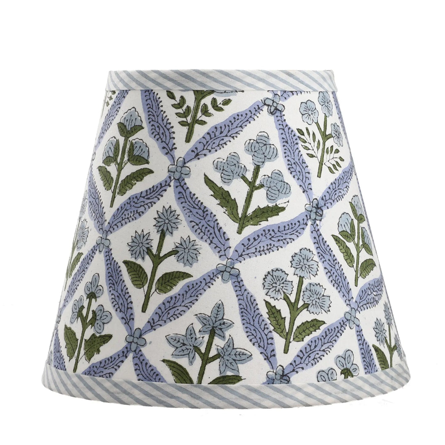 Skirt with floral pattern and striped hem on a white background