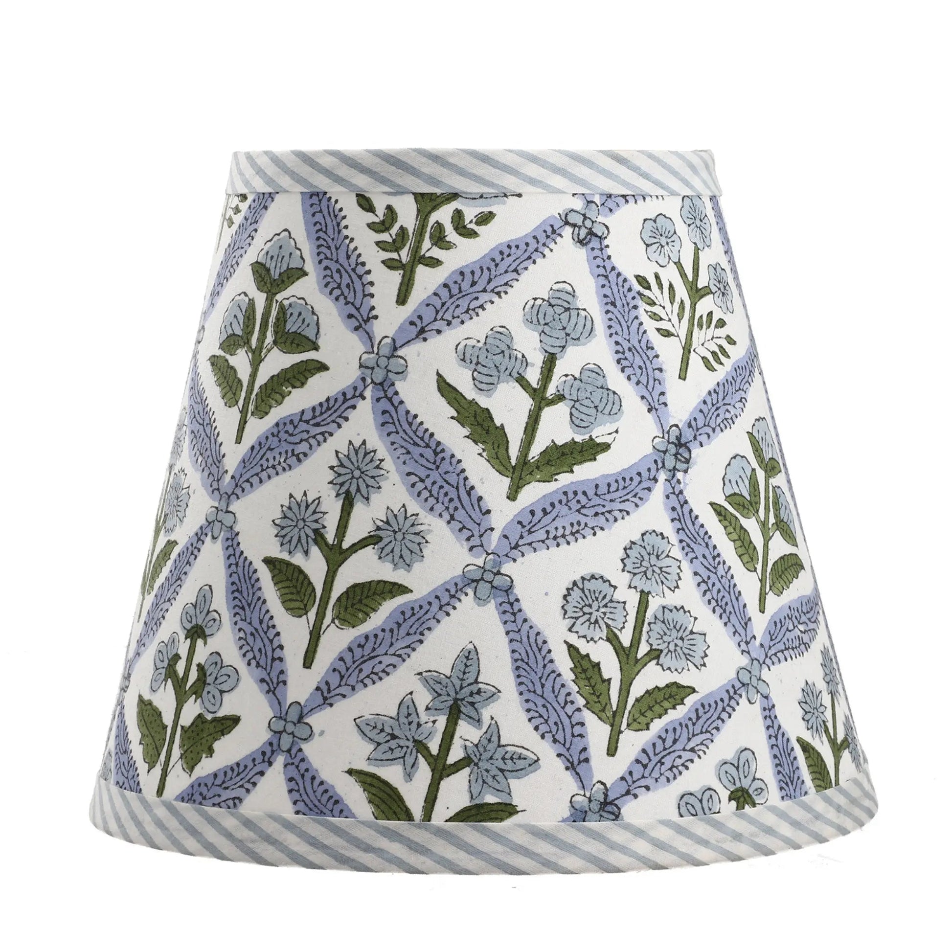Skirt with floral pattern and striped hem on a white background