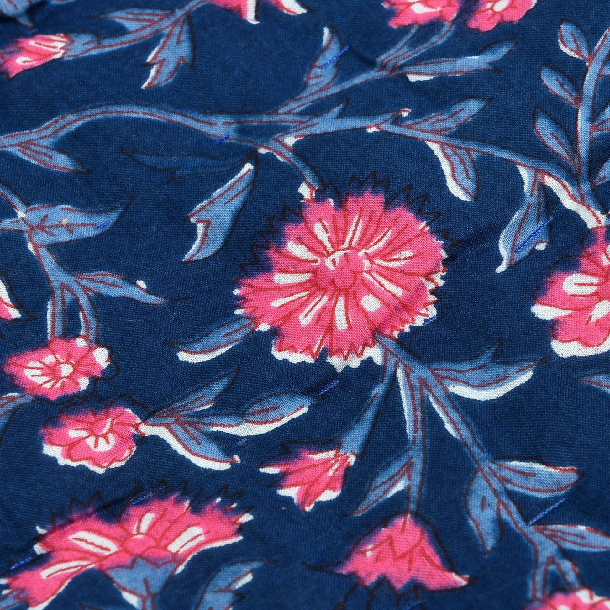 Floral pattern with pink flowers on a dark blue background