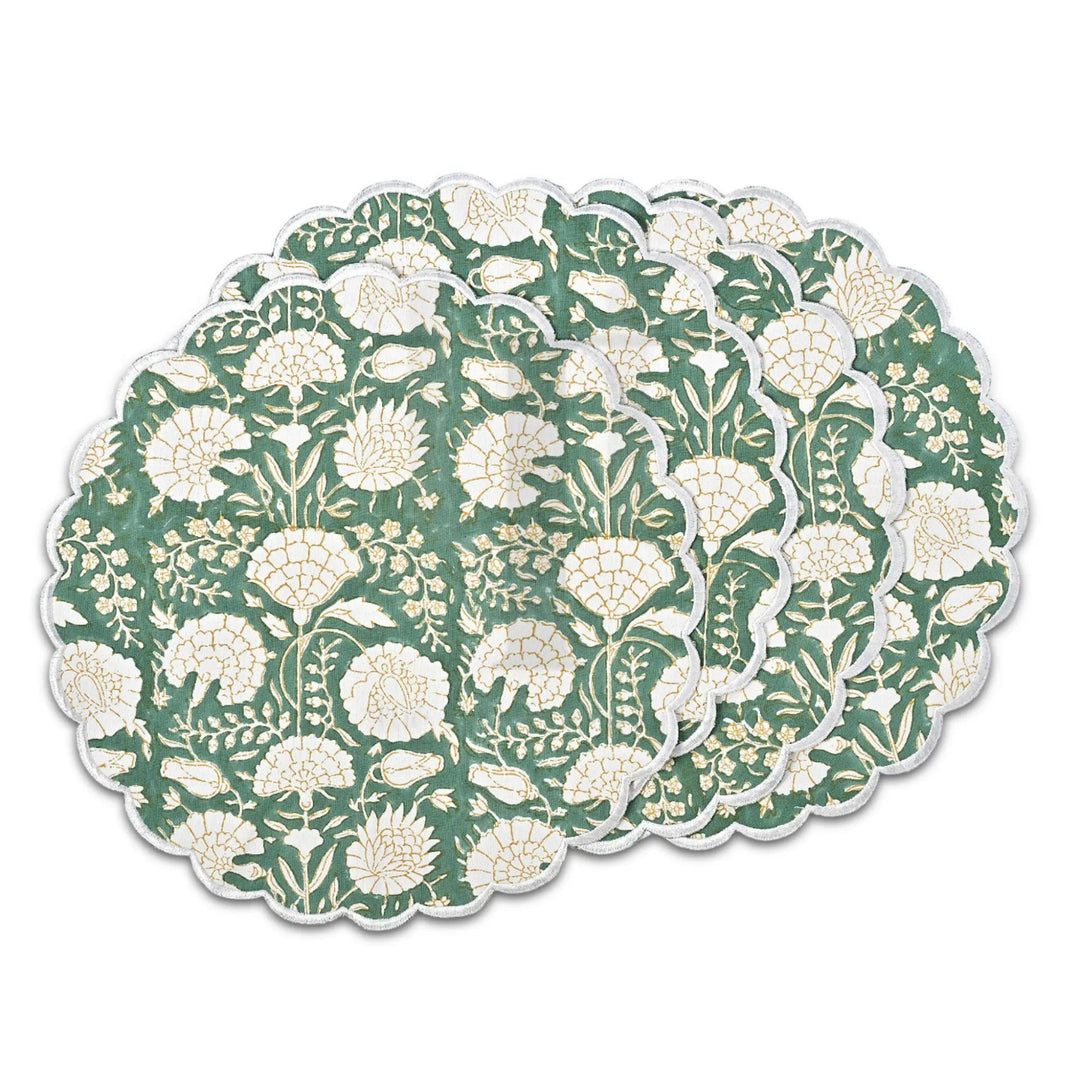 Round placemat with floral pattern on a white background