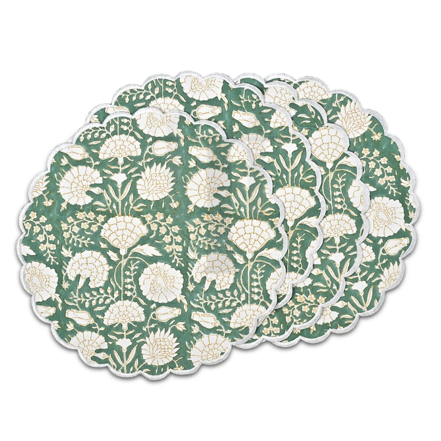 Round placemat with floral pattern on a white background