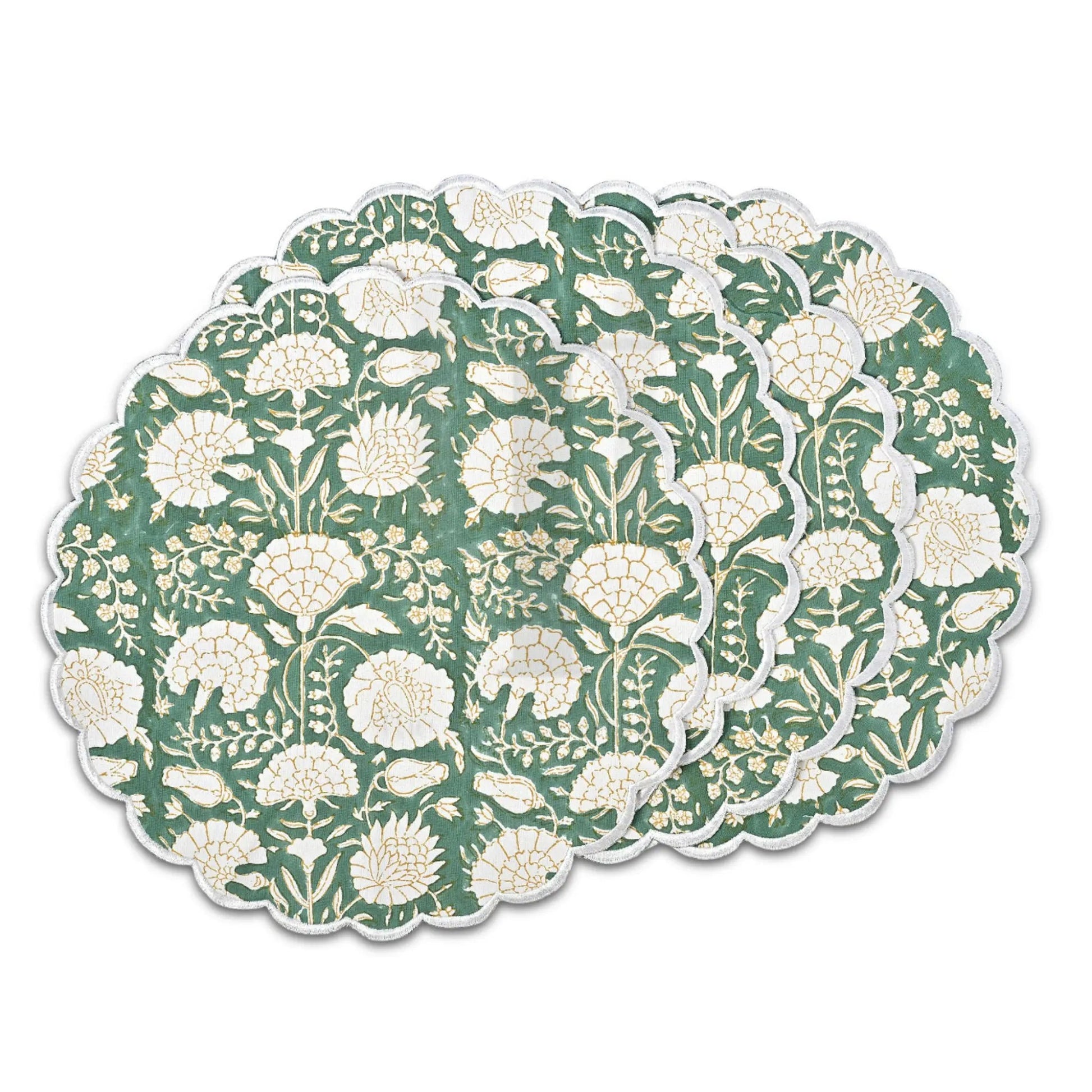 Round placemat with floral pattern on a white background