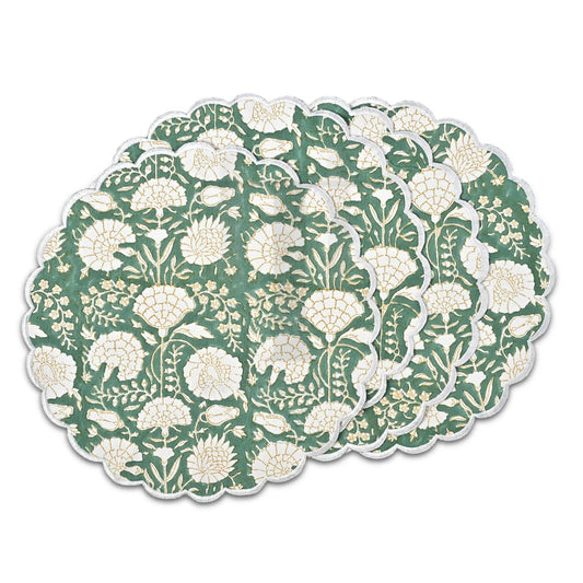 Round placemat with floral pattern on a white background