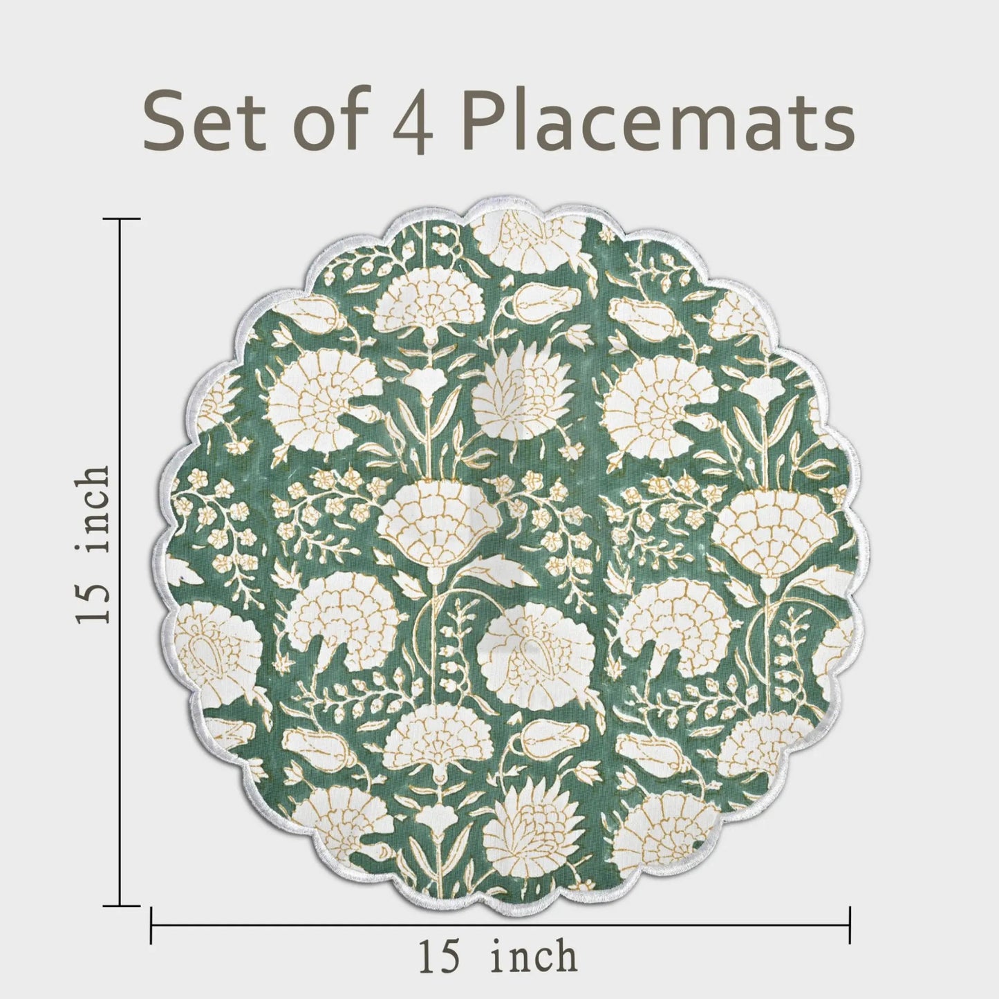 Floral placemat with measurements on a white background