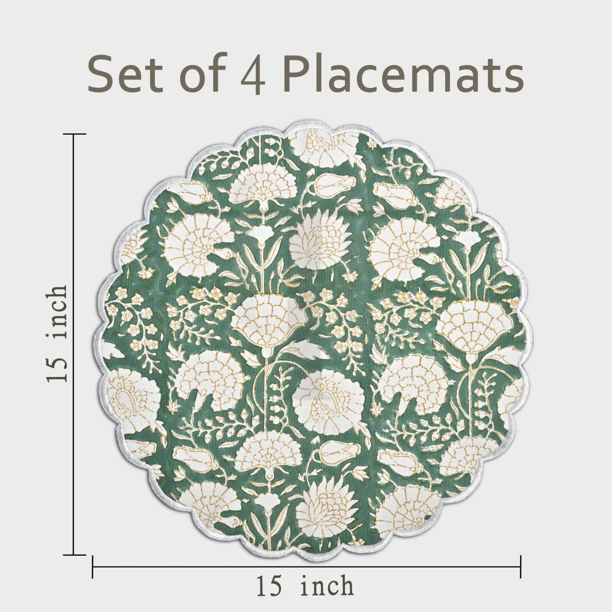 Floral placemat with measurements on a white background