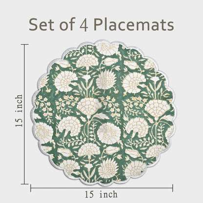 Floral placemat with measurements on a white background