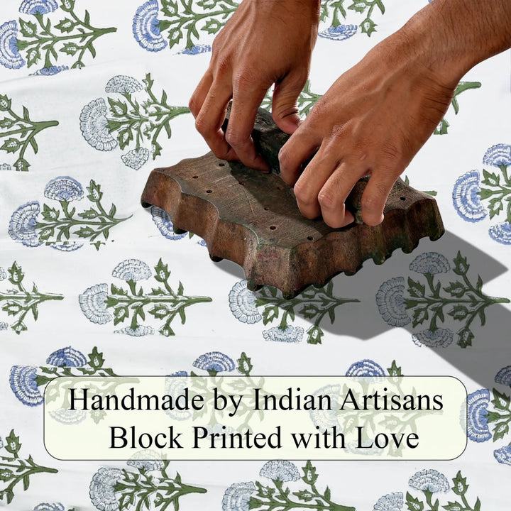 Hand block printing on fabric with text &