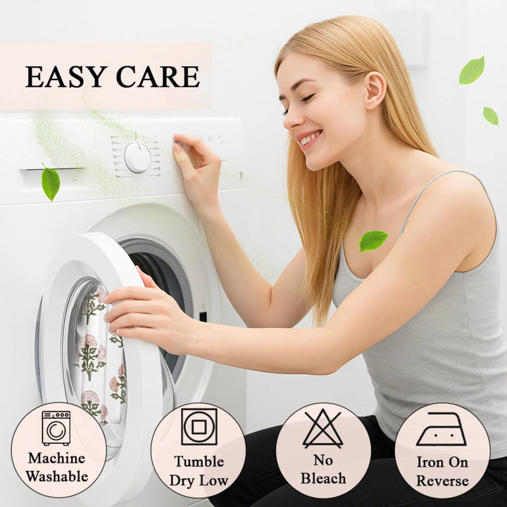 Woman interacting with a washing machine with &