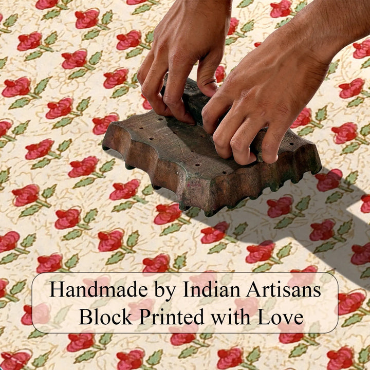 Hand block printing on fabric with text &