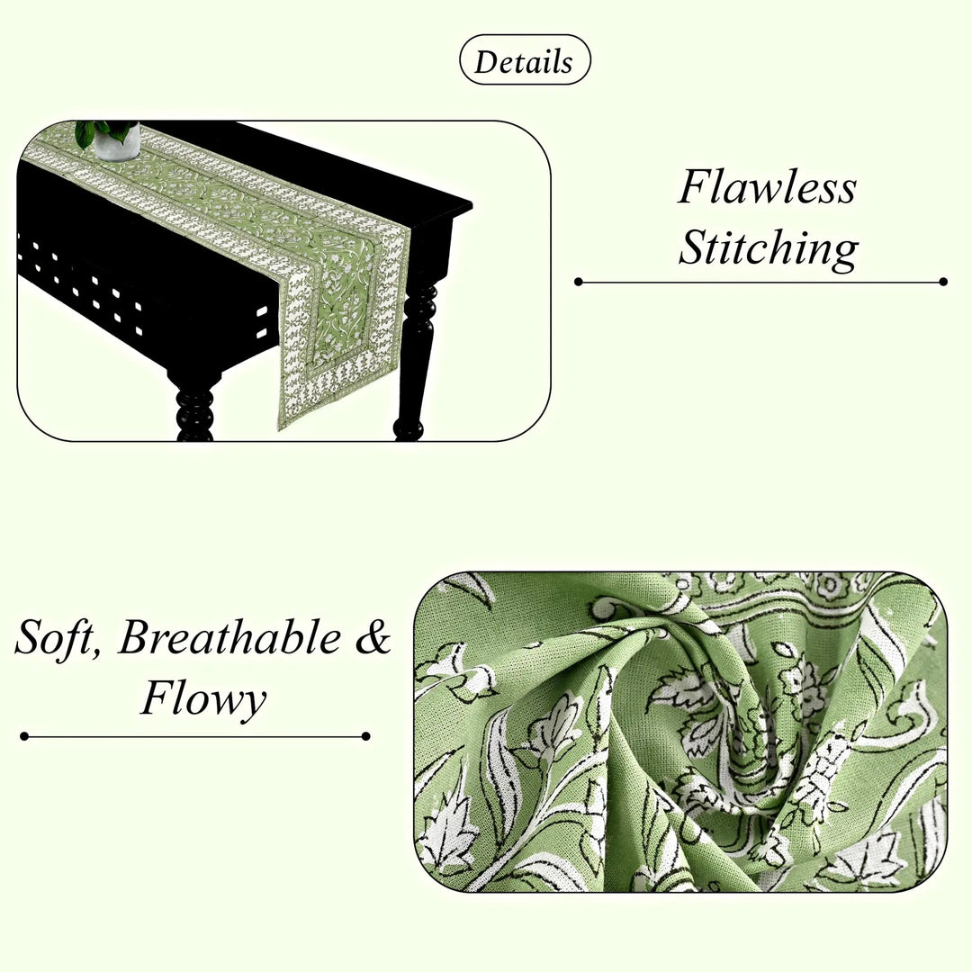 Green patterned fabric with text highlighting &