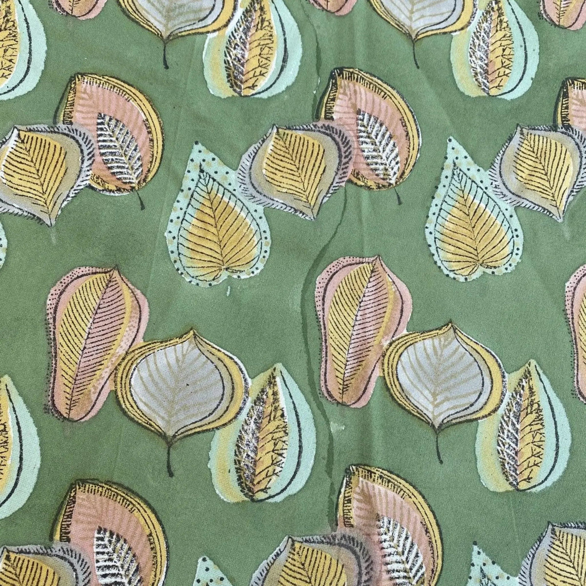 Pattern of stylized leaves on a green background