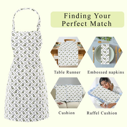 Product display with table runner, embossed napkins, cushion, and ruffel cushion on a white background.