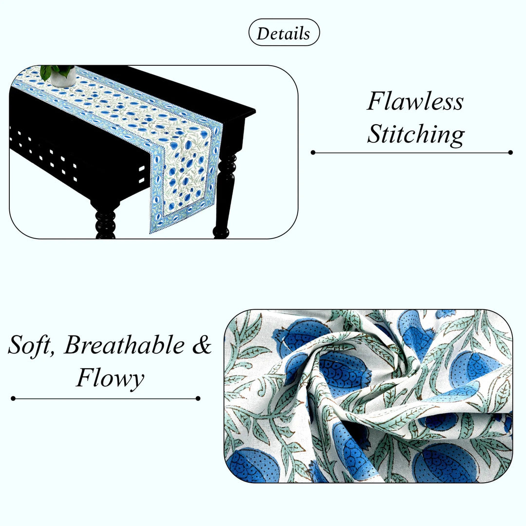 Table runner with floral pattern on a table, highlighting &