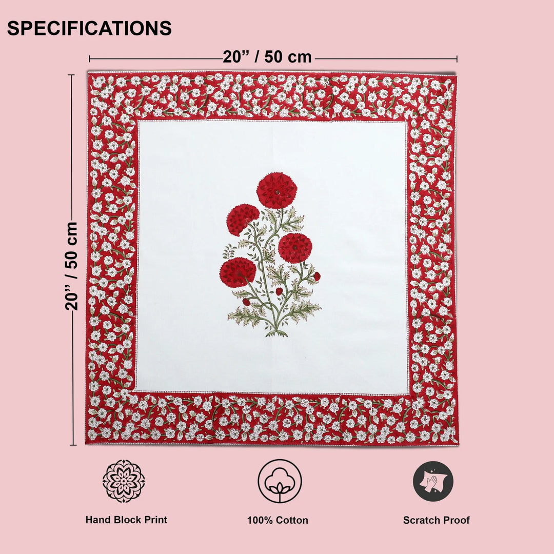 Product with floral design and measurements on a pink background