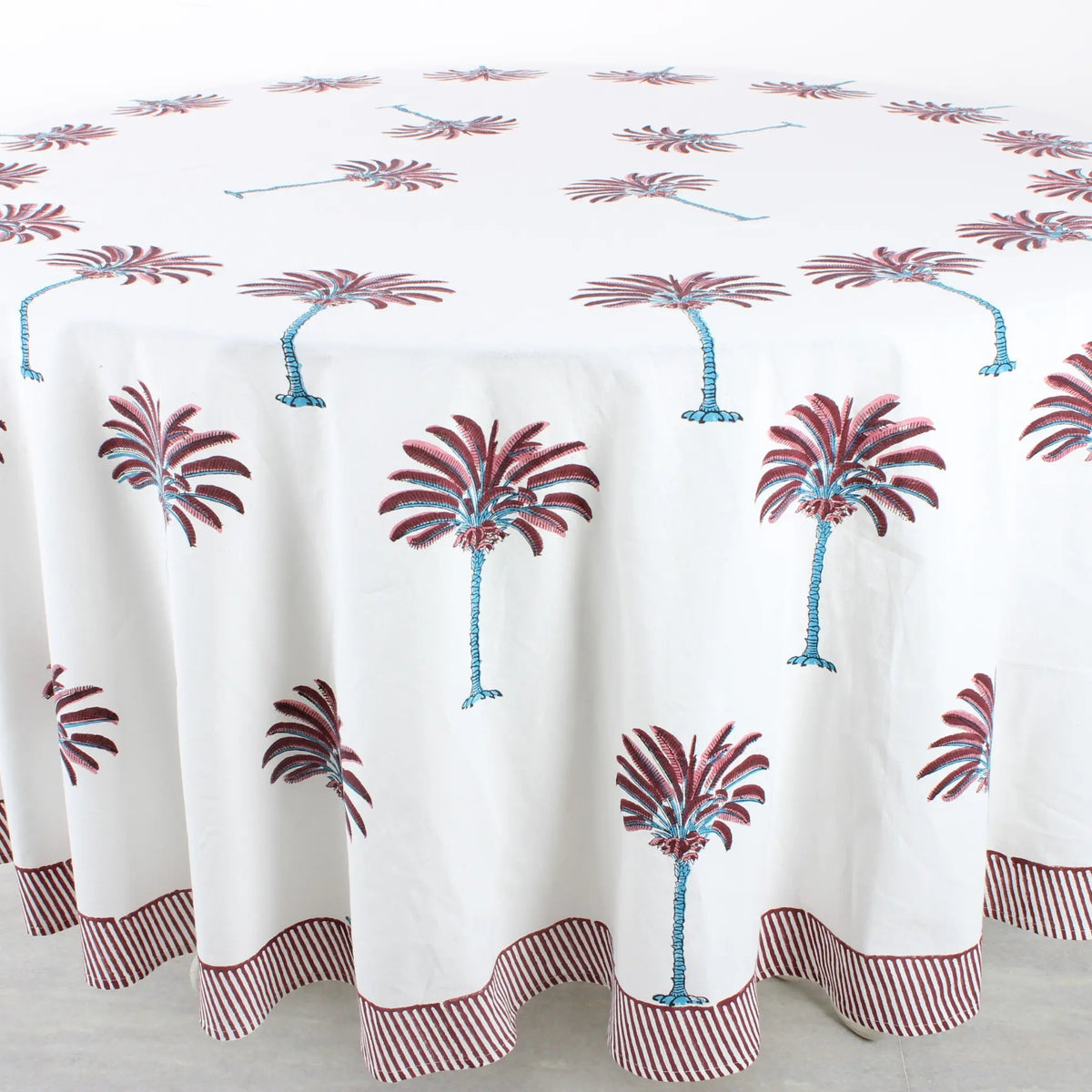 Tablecloth with palm tree design on a white background