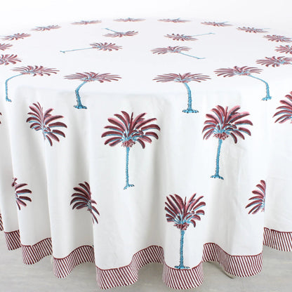 Tablecloth with palm tree design on a white background