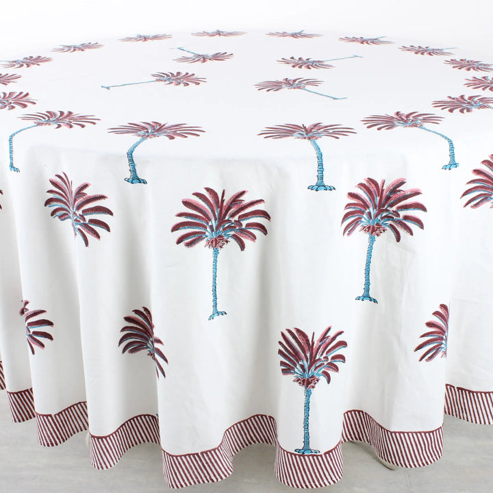 Tablecloth with palm tree design on a white background