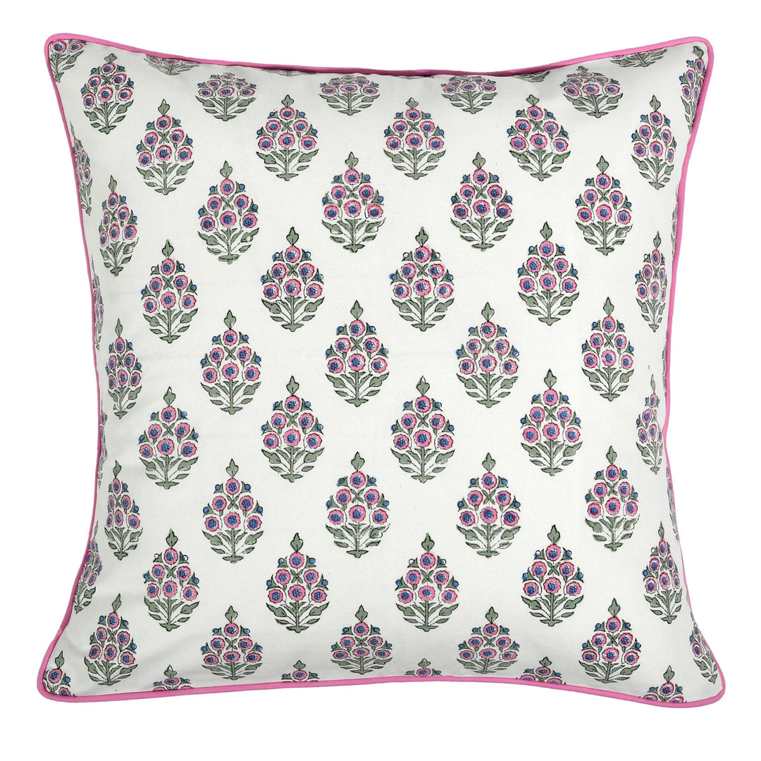 Decorative pillow with floral pattern on a white background