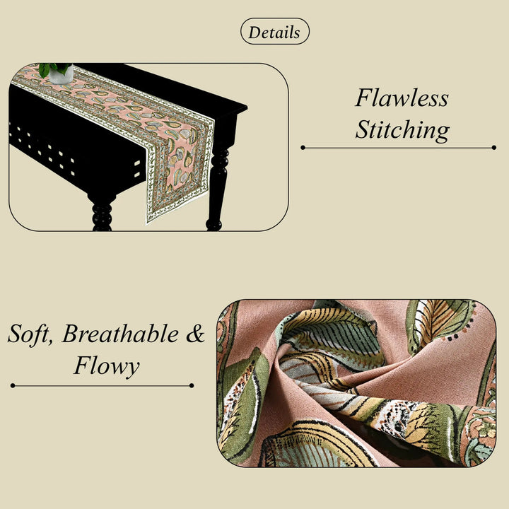 Table runner with floral pattern on a table, highlighting &