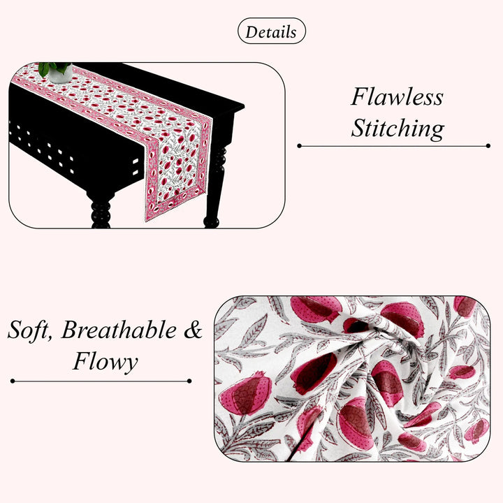 Table runner with floral pattern on a table, highlighting &