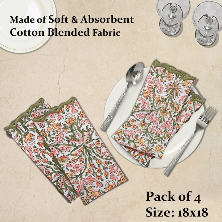 Floral patterned napkins on a beige surface with cutlery